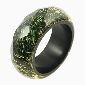 Green Acrylic Glass Cuff Bracelet with Gold Baguette Inserts-OA-1251636