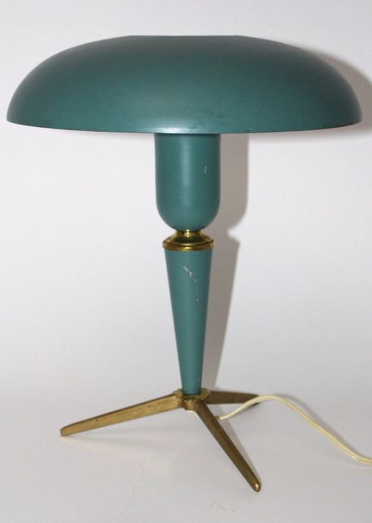 Green Aluminum and Brass Table Lamp by Louis Kalff