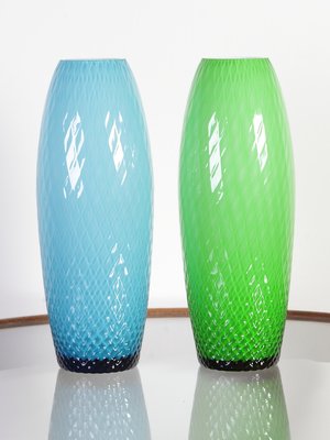 Green and Blue Art Glass Vases from Egermann, 1980s, Set of 2-IND-560305