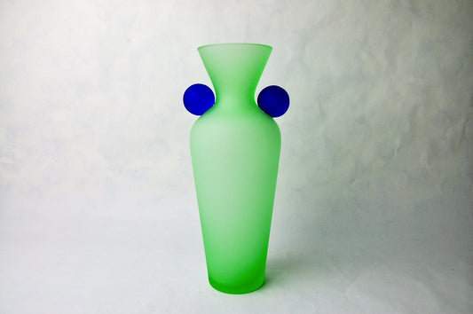 Green and Blue Satin Murano Glass Vase, Italy, 1980s