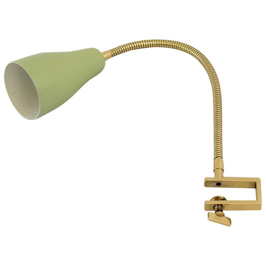 Green and Gold Brass Flexible Table Lamp with Shade,1950s