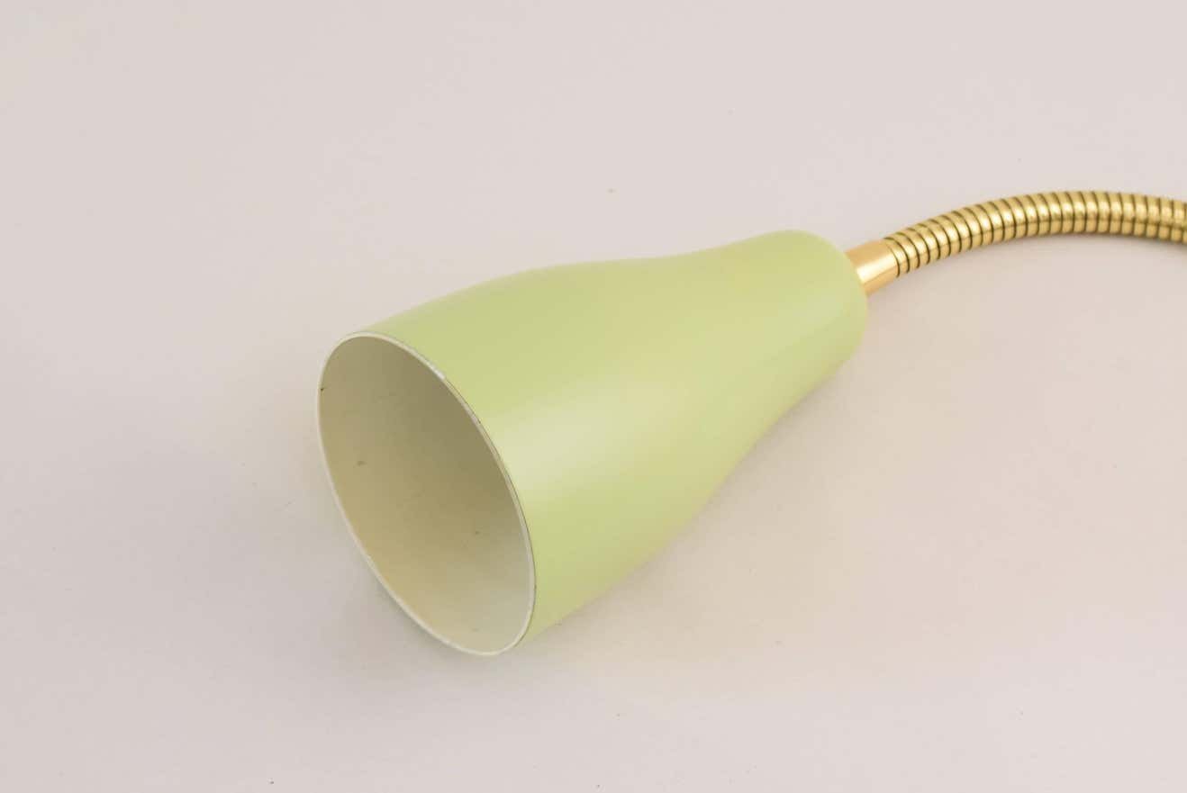 Green and Gold Brass Flexible Table Lamp with Shade,1950s