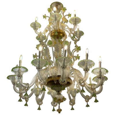 Green and Gold Murano Glass Chandelier, 1990s-MBH-1421924