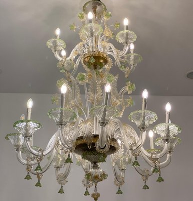 Green and Gold Murano Glass Chandelier, 1990s-MBH-1421924