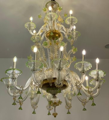 Green and Gold Murano Glass Chandelier, 1990s-MBH-1421924