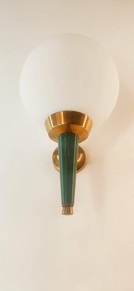 Green and Gold Wall Light with White Sphere from Stilnovo