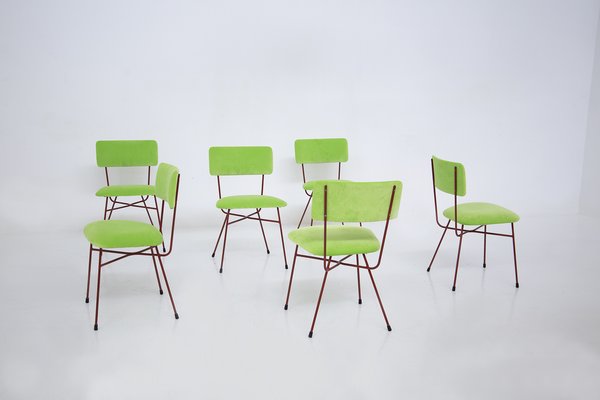 Green and Red Velvet Chairs by BBPR, 1950s, Set of 6-RCE-1402665