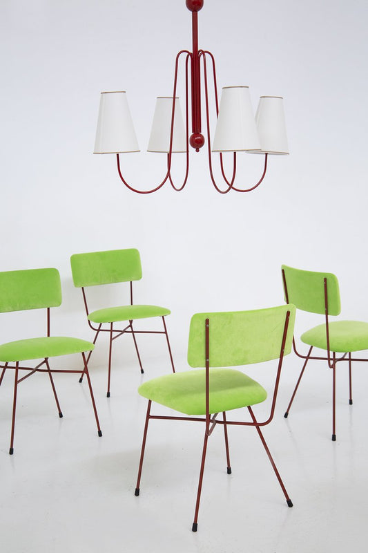 Green and Red Velvet Chairs by BBPR, 1950s, Set of 6