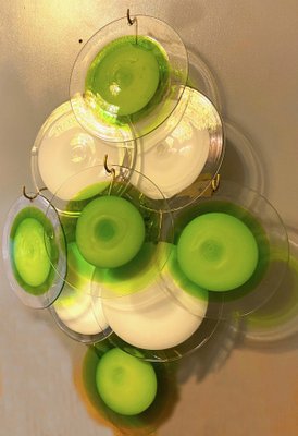 Green and White Disc Murano Glass Sconces or Wall Lights, Set of 2-MBH-1032660