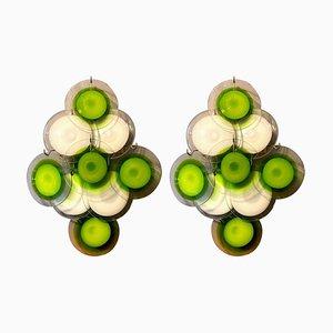 Green and White Disc Murano Glass Sconces or Wall Lights, Set of 2-MBH-1032660