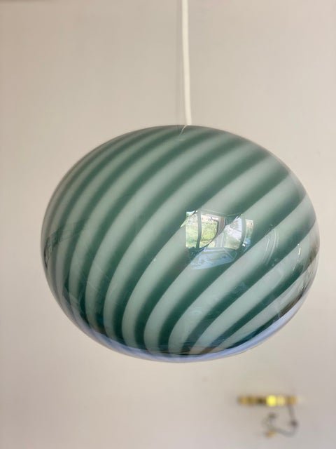 Green and White Oval Pendant Lamp in Murano Glass by Simoeng