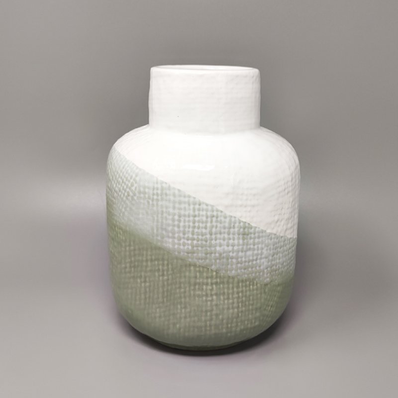 Green and White Vase in Ceramic by F.lli Brambilla, Italy, 1970s