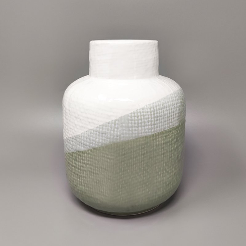 Green and White Vase in Ceramic by F.lli Brambilla, Italy, 1970s