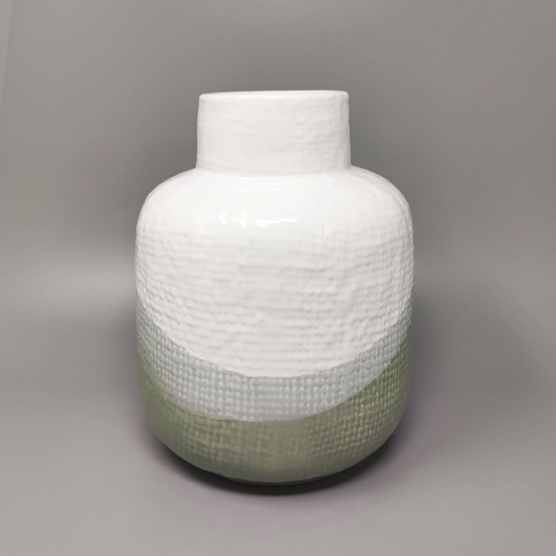 Green and White Vase in Ceramic by F.lli Brambilla, Italy, 1970s