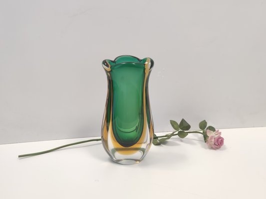 Green and Yellow Sommerso Murano Glass Vase by Flavio Poli, 1950s-JPQ-2020596