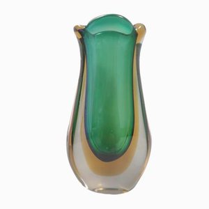 Green and Yellow Sommerso Murano Glass Vase by Flavio Poli, 1950s-JPQ-2020596