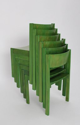 Green Beechwood Dining Chairs, 1950s, Set of 6-NB-764695