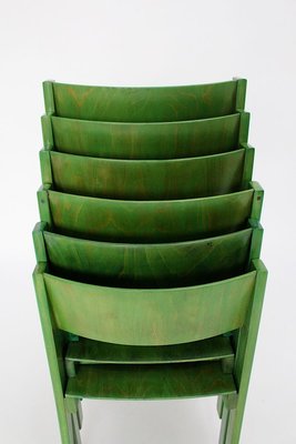 Green Beechwood Dining Chairs, 1950s, Set of 6-NB-764695