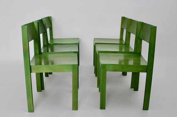 Green Beechwood Dining Chairs, 1950s, Set of 6-NB-764695