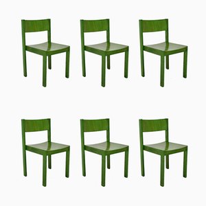 Green Beechwood Dining Chairs, 1950s, Set of 6-NB-764695