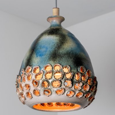 Green Blue Ceramic Pendant Light, Denmark, 1970s-VDW-1754774