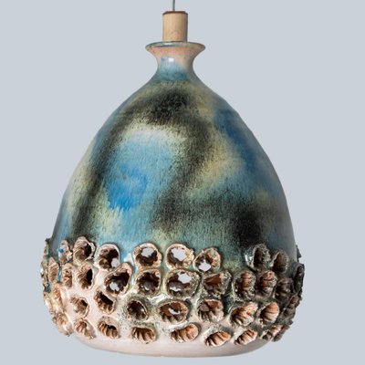 Green Blue Ceramic Pendant Light, Denmark, 1970s-VDW-1754774