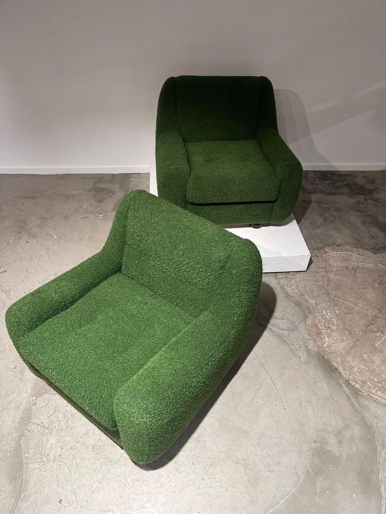 Green Bouclette Easy Chairs, 1970s, Set of 2