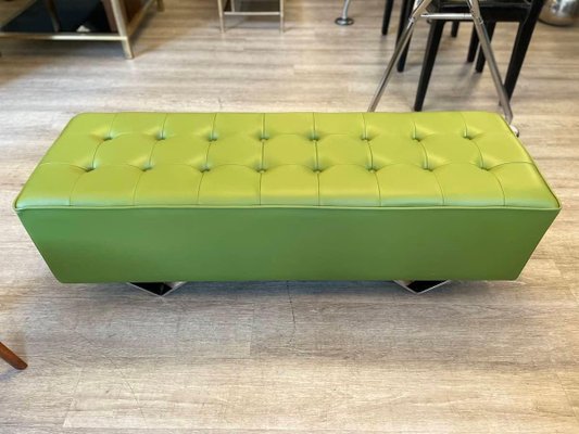 Green Capitonné Leather Bench with Steel Feet from Knoll International, 1990s-XDW-1803354