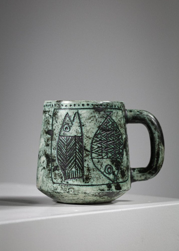 Green Ceramic Mugs by Jacques Blin, 1950s, Set of 2