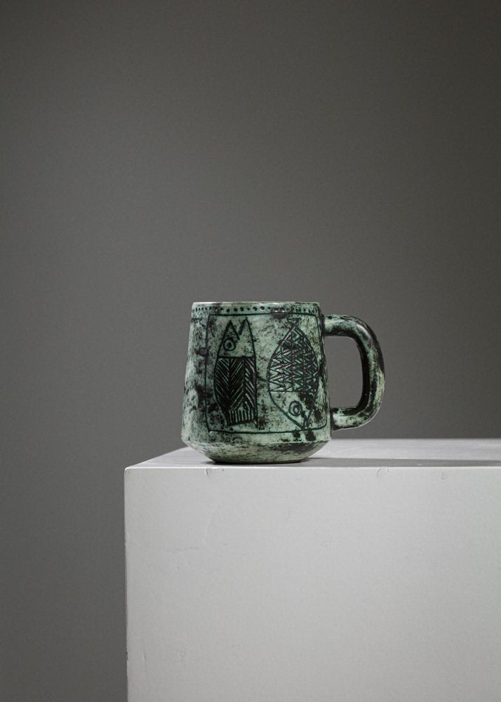 Green Ceramic Mugs by Jacques Blin, 1950s, Set of 2