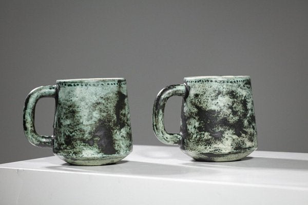 Green Ceramic Mugs by Jacques Blin, 1950s, Set of 2-YU-1808237