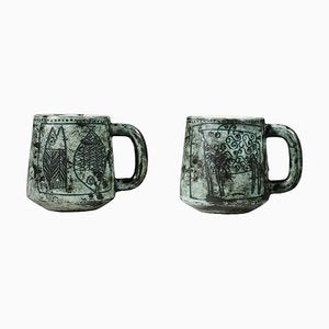 Green Ceramic Mugs by Jacques Blin, 1950s, Set of 2-YU-1808237