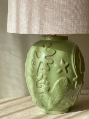 Green Ceramic Table Lamp by Anna-lisa Thomson for Upsala-ekeby, 1940s-ARN-880282