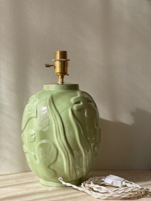 Green Ceramic Table Lamp by Anna-lisa Thomson for Upsala-ekeby, 1940s-ARN-880282