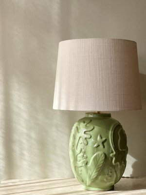 Green Ceramic Table Lamp by Anna-lisa Thomson for Upsala-ekeby, 1940s-ARN-880282