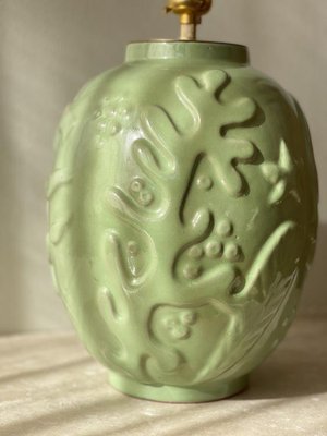 Green Ceramic Table Lamp by Anna-lisa Thomson for Upsala-ekeby, 1940s-ARN-880282