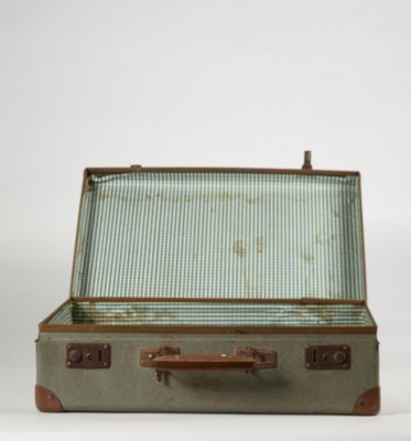 Green Checkered Hardboard Suitcase, Italy, 1950s-RAQ-804488