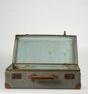 Green Checkered Hardboard Suitcase, Italy, 1950s-RAQ-804488