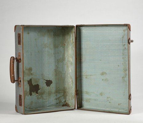 Green Checkered Hardboard Suitcase, Italy, 1950s-RAQ-804488