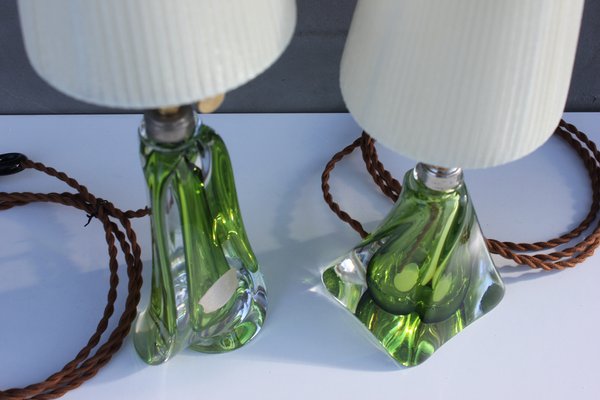 Green Crystal Lamps by Val St Lambert, Set of 2-UWJ-1768525