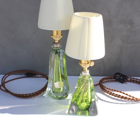 Green Crystal Lamps by Val St Lambert, Set of 2-UWJ-1768525