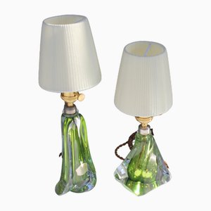 Green Crystal Lamps by Val St Lambert, Set of 2-UWJ-1768525