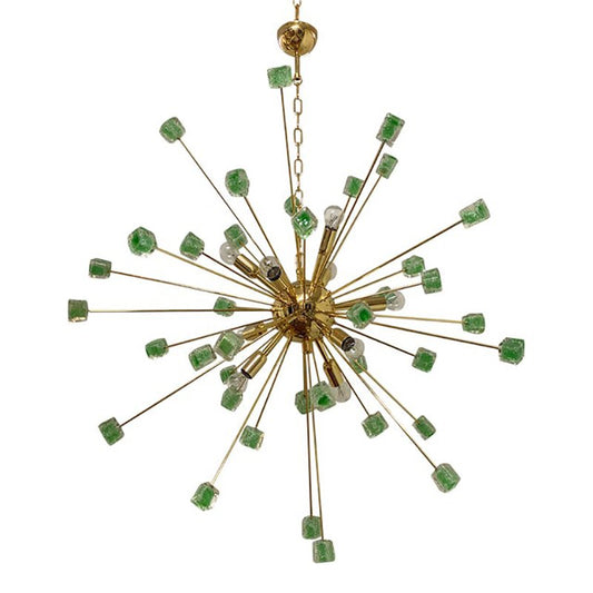 Green Cubes Murano Glass Gold Sputnik Chandelier by Simoeng