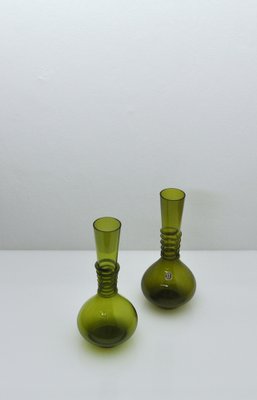 Green Decanter or Vase with Attached Glass Wire by Jacob E. Bang for Holmegaard, Denmark, Set of 2-HPQ-1263889