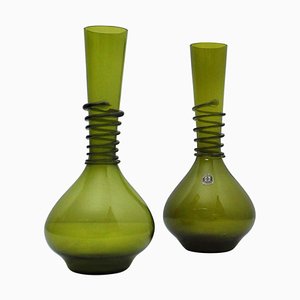 Green Decanter or Vase with Attached Glass Wire by Jacob E. Bang for Holmegaard, Denmark, Set of 2-HPQ-1263889