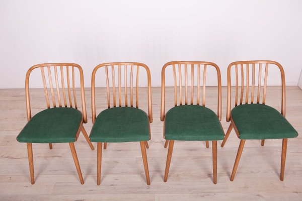 Green Dining Chairs by Antonín Šuman for TON, 1960s, Set of 4-NIT-623480