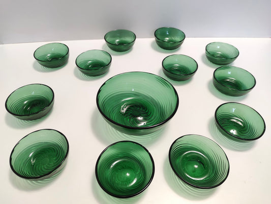 Green Empoli Blown Glass Dessert Bowls from Vetreria Etrusca, 1950s, Set of 10