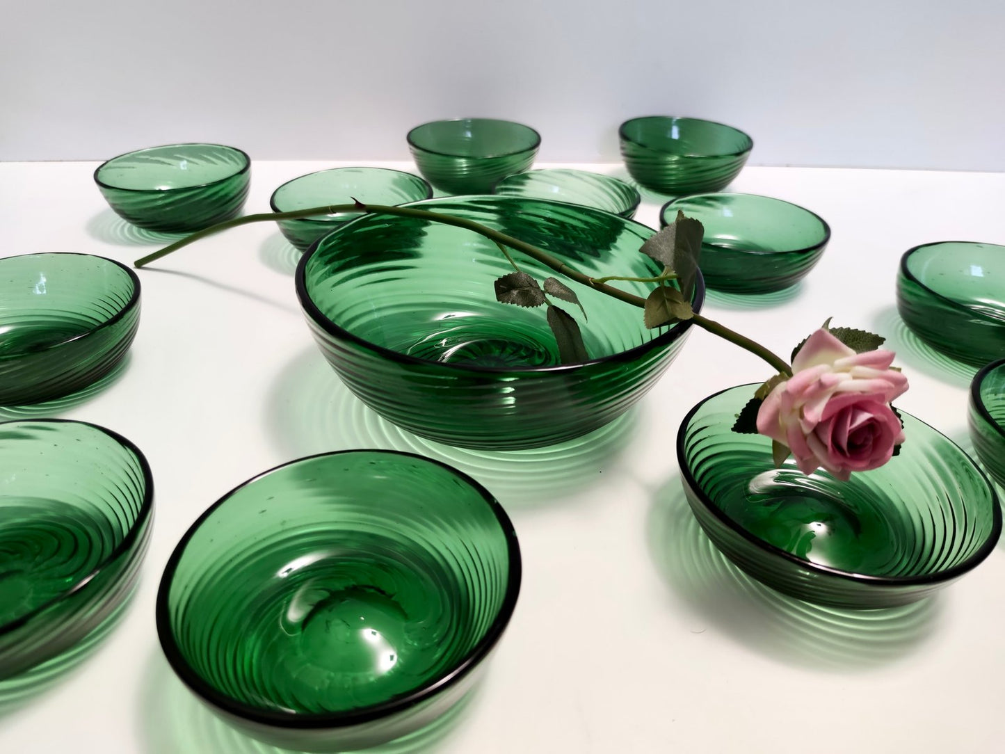 Green Empoli Blown Glass Dessert Bowls from Vetreria Etrusca, 1950s, Set of 10