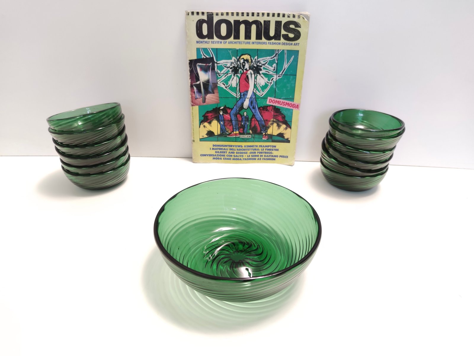 Green Empoli Blown Glass Dessert Bowls from Vetreria Etrusca, 1950s, Set of 10