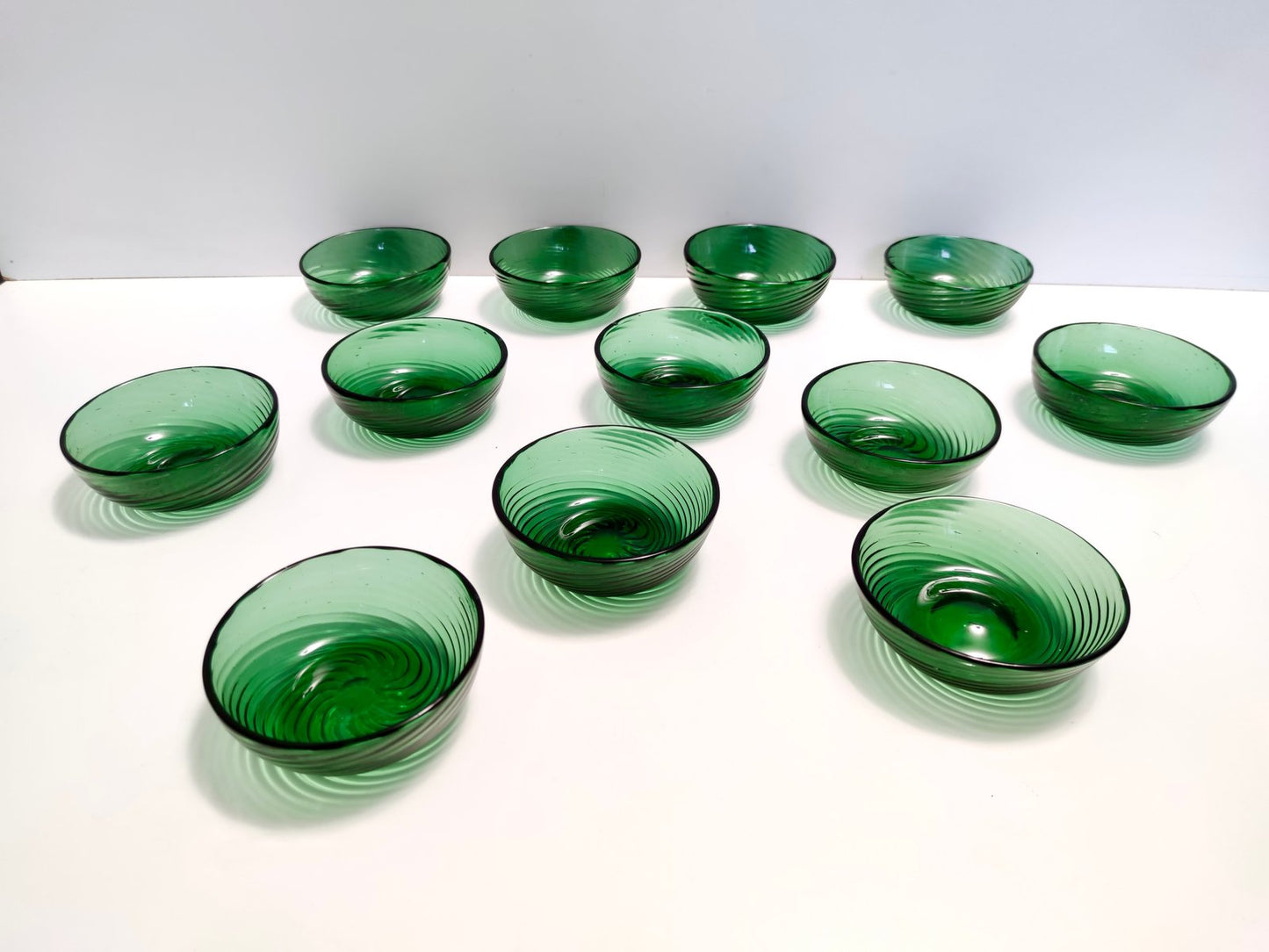 Green Empoli Blown Glass Dessert Bowls from Vetreria Etrusca, 1950s, Set of 10